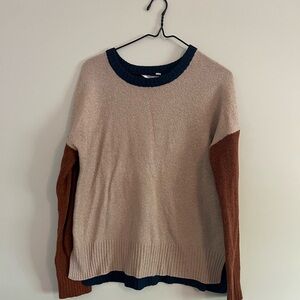 Time and Tru Colorblock Sweater with Navy and Brown Accents